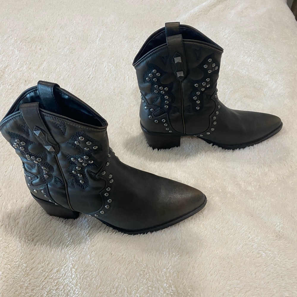 Black Studded Western Ankle Boots